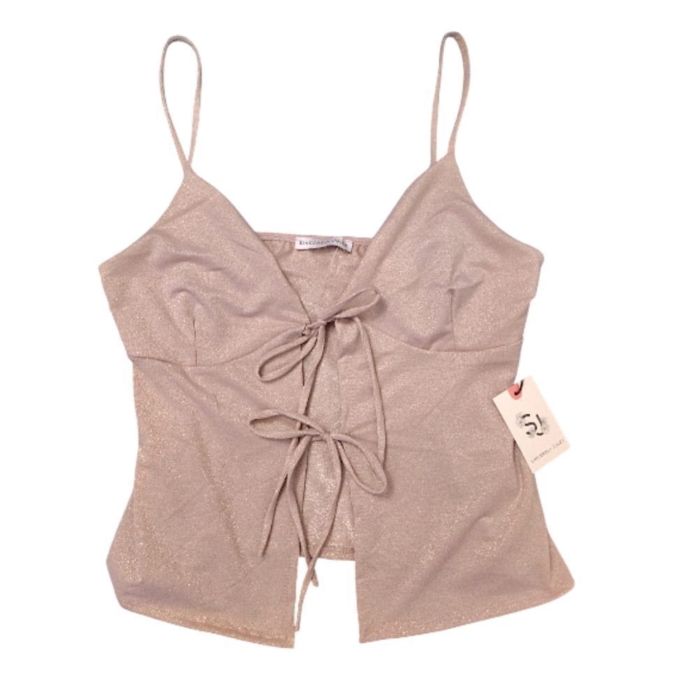Sincerely Jules Sparkly Peach Tie Front Camisole Tank Top Large NWT